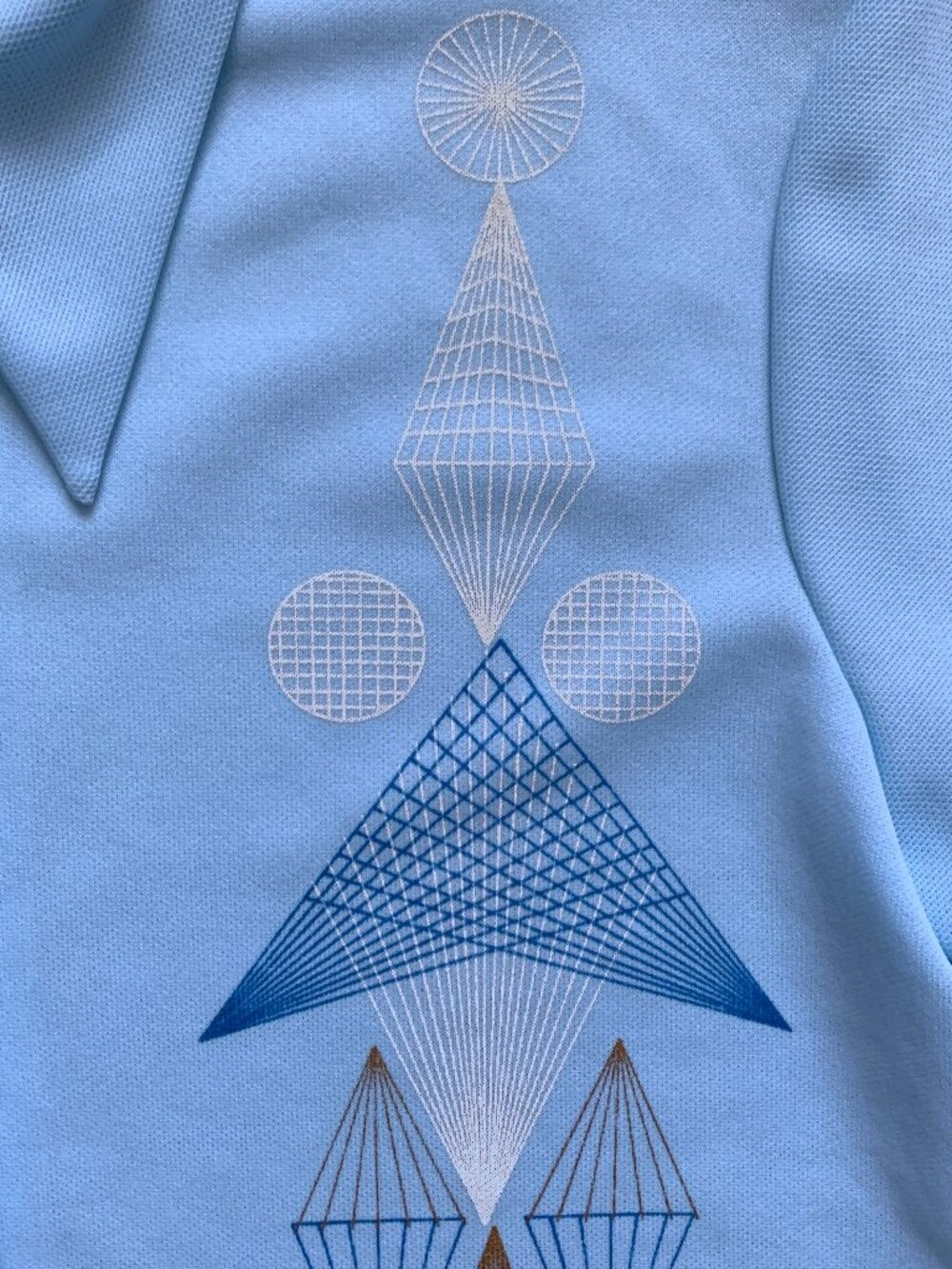 1970 Abstract Retro Bowling Geo Art Printed Poly Knit Panama Shirt *Unisex (38) - Picture 6 of 10
